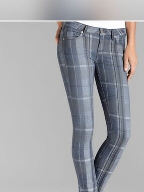 Paige Skyline Ankle Peg Jeans Size 29 Grey Pants Checkered Striped Plaid Cloud
